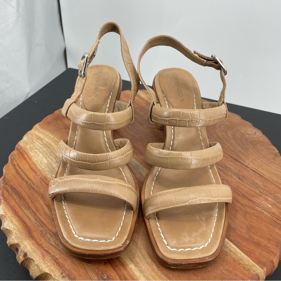 Bernardo Britney slingback Block Heels Sandals Sz 10 croc embossed leather tan - Picture 3 of 8